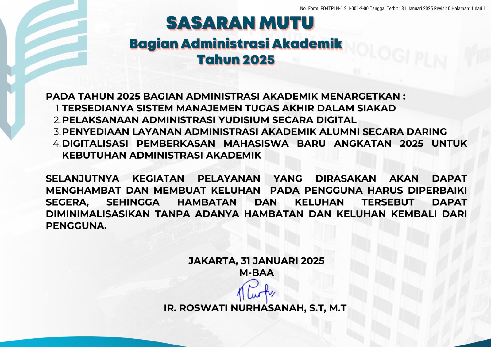 Sasaran Mutu BAA Tahun 2025